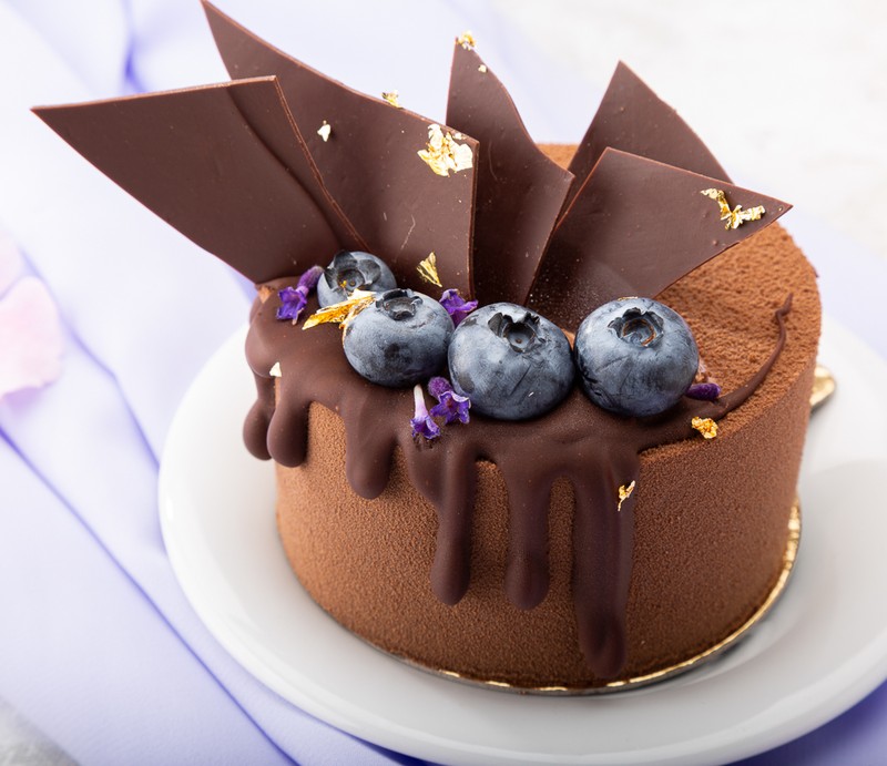 Blackcurrant-creamcheese mini-cake in chocolate mousse